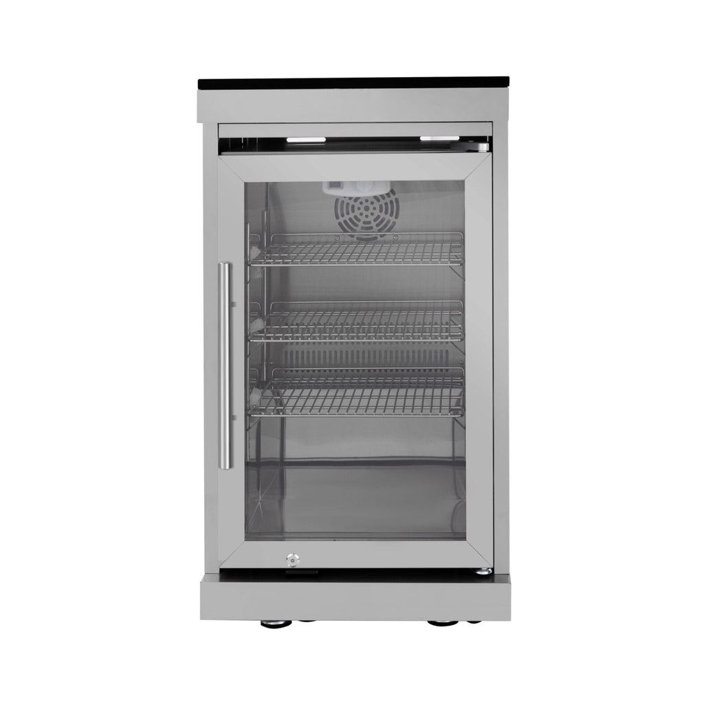 Castelle Flame Imperial 110-Inch 4-Burner 72K BTU Deluxe Stainless Steel Outdoor Kitchen Grill Island With Wine Cooler, Rotisserie, Cabinets, And Granite Countertops