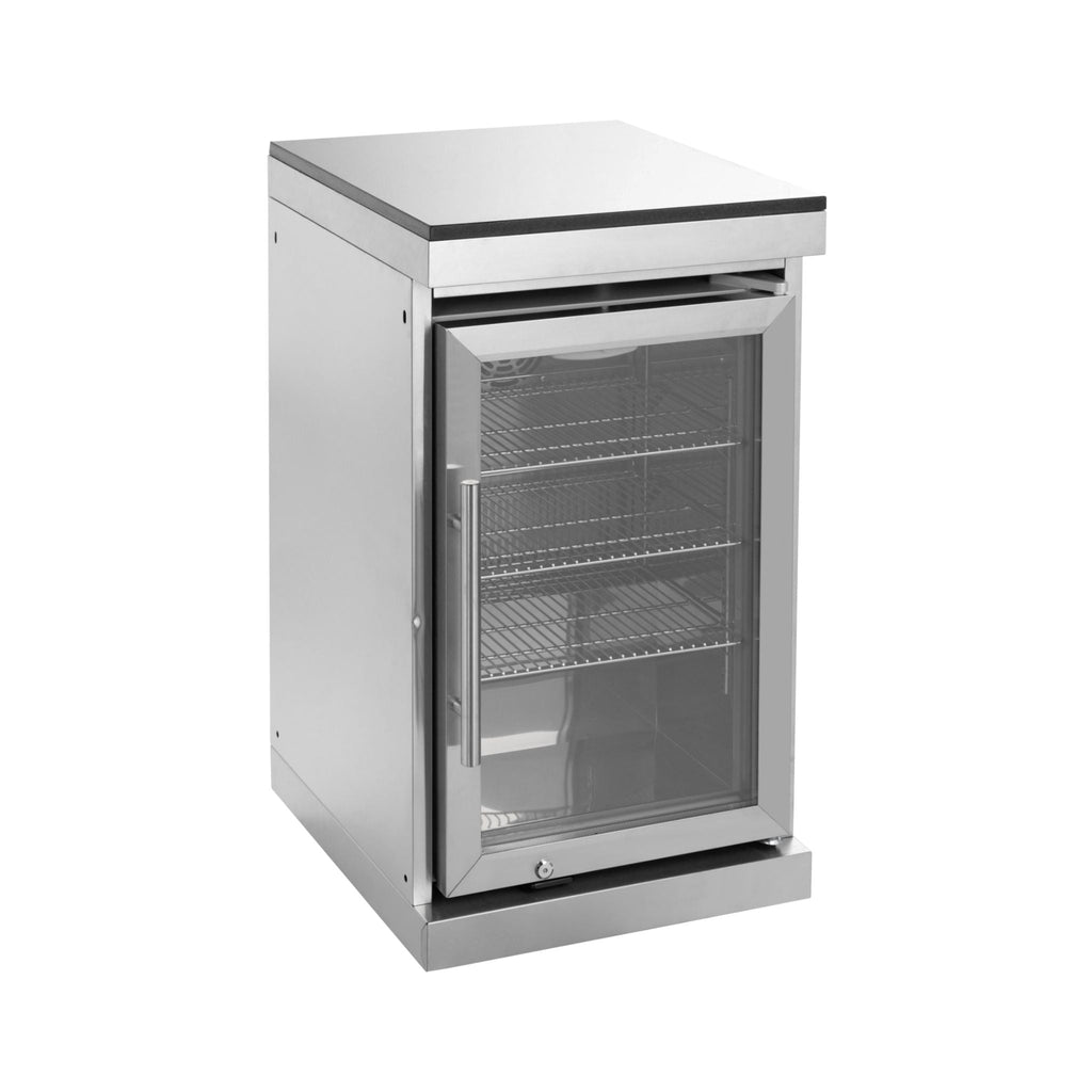 Castelle Flame Imperial 110-Inch 4-Burner 72K BTU Deluxe Stainless Steel Outdoor Kitchen Grill Island With Wine Cooler, Rotisserie, Cabinets, And Granite Countertops
