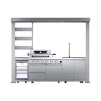 Castelle Flame Imperial 110-Inch 4-Burner 72K BTU Deluxe Stainless Steel Outdoor Kitchen Grill Island With Wine Cooler, Rotisserie, Cabinets, And Granite Countertops