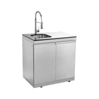 Castelle Flame Imperial 110-Inch 4-Burner 72K BTU Deluxe Stainless Steel Outdoor Kitchen Grill Island With Wine Cooler, Rotisserie, Cabinets, And Granite Countertops