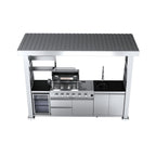 Castelle Flame Imperial 110-Inch 4-Burner 72K BTU Deluxe Stainless Steel Outdoor Kitchen Grill Island With Wine Cooler, Rotisserie, Cabinets, And Granite Countertops