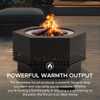 Smokeless Fire Pit 28-Inch Hexagonal Firepit for Outdoor, Stainless Steel Wood Burning Fireplace with Removable Ash Pan, PVC Cover and Fire Poker, Ideal for Camping, Bonfire, Backyard, Black