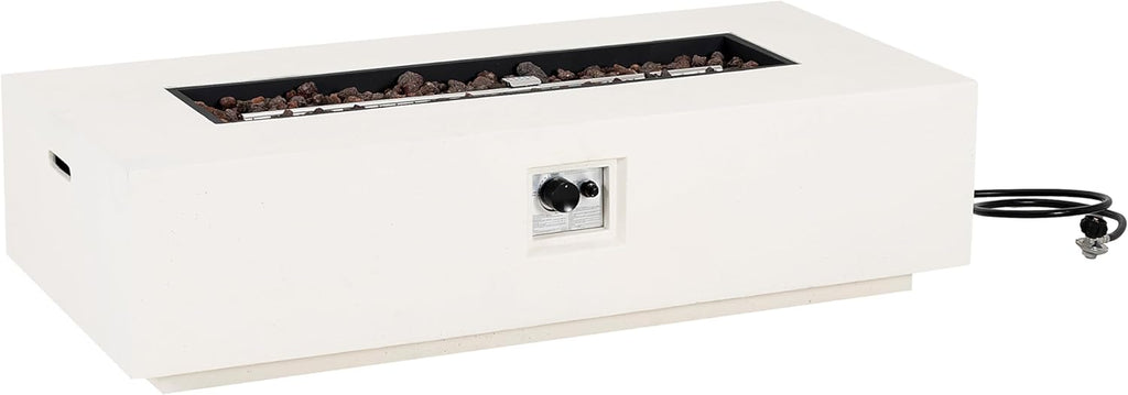 Aidan Lightweight Concrete Outdoor Propane Fire Pit Table, 50,000 BTU Rectangular Fire Table for Patio Furniture Set (No Tank Holder), Fully Assembled Patio Fire Pit, White