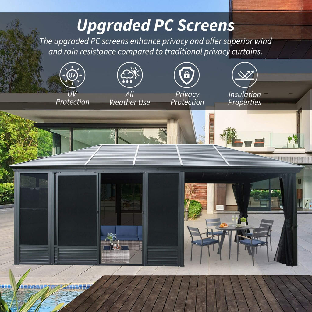 [11X21FT] Alora Outdoor All-Season Solarium Sunroom Gazebo With Galvanized Steel Roof