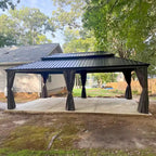 13 Ft. X 20 Ft. Gray Aluminum Power-Coated Frame Galvanized Steel Double Roof Hardtop Gazebo,Hooks, Netting,Gray Curtain