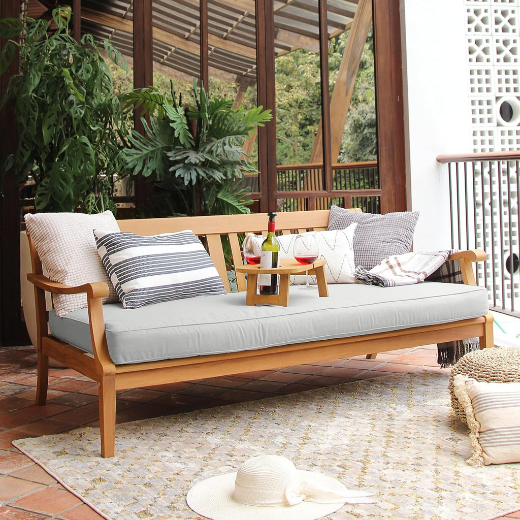 Robin Teak Wood Outdoor Sofa Bed with Oyster Thick Cushion, Weather-Resistant Patio Lounger, Seats up to 3 People, 750 Lb Weight Capacity, Removable Cushion