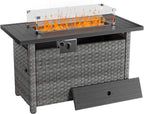 44" Fire Pit Table with Wind Guard for Outdoor, Auto-Ignition Propane Gas Firepits Rattan Rectangular Table for outside Patio 60,000 BTU, Gray