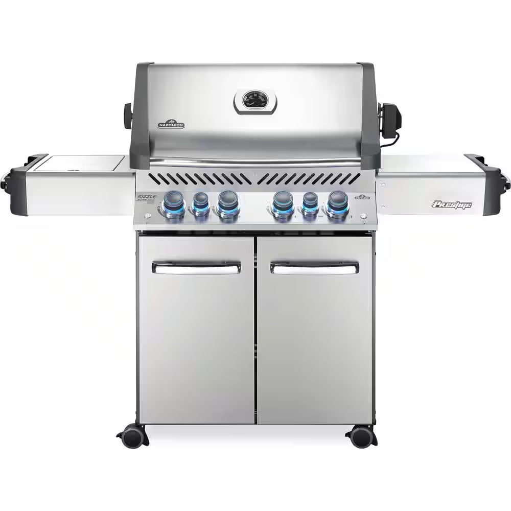 Prestige 500 4-Burner Propane Gas Grill in Stainless Steel with Infrared Side and Rear Burners and Rotisserie Kit