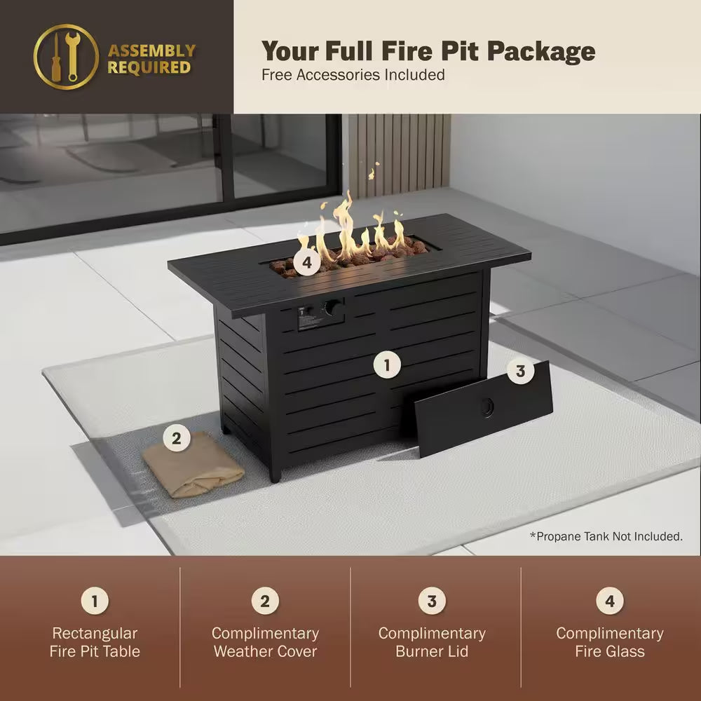 Ore 42 In. Propane Gas Outdoor Patio Fire Pit Table with Powder-Coated Steel Frame in Black