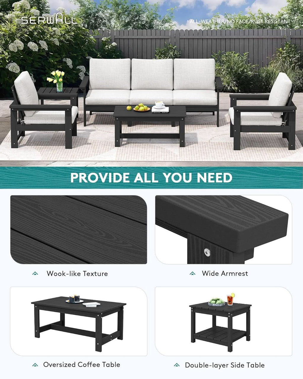 Outdoor Patio Furniture Set 7 Piece All Weather
