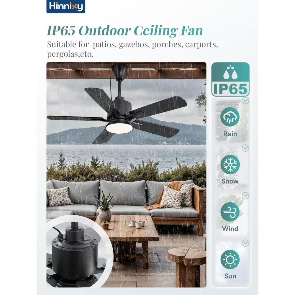 42 In. Outdoor Black IP65 Waterproof Plug in 6-Speed Downrod Mount Standard Ceiling Fan with Lights,Hook,Remote Control