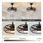 21 In. Smart Indoor/Outdoor Industrial Black Caged Plug-In Ceiling Fans with Dimmable LED with Remote Included
