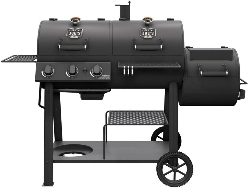 Canyon Combo Dual Fuel 3-Burner Propane Gas and Charcoal Smoker and Grill with 1031 Sq. In. Cooking Area in Black