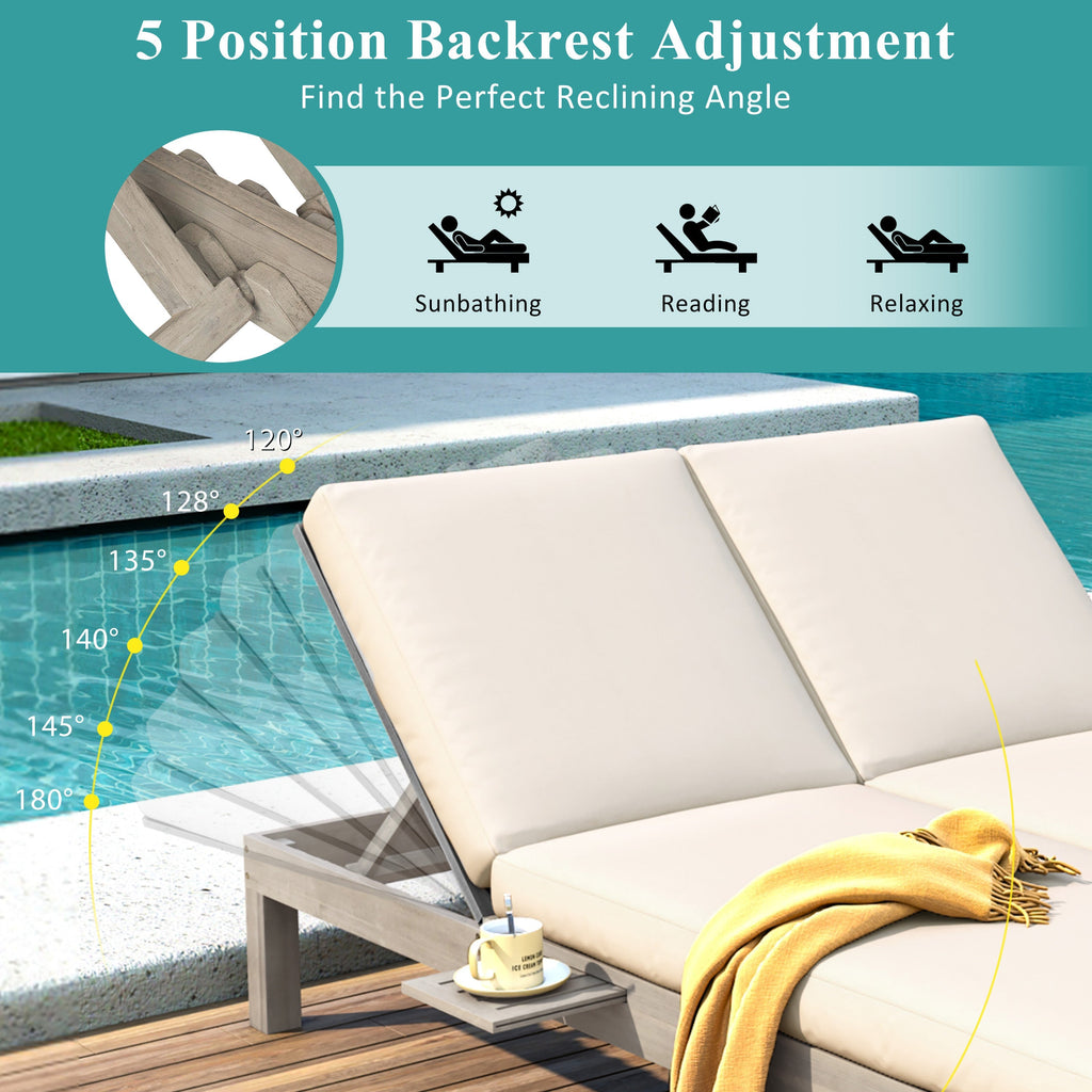 5-Position Adjustable Backrest Double Chaise Lounge Outdoor