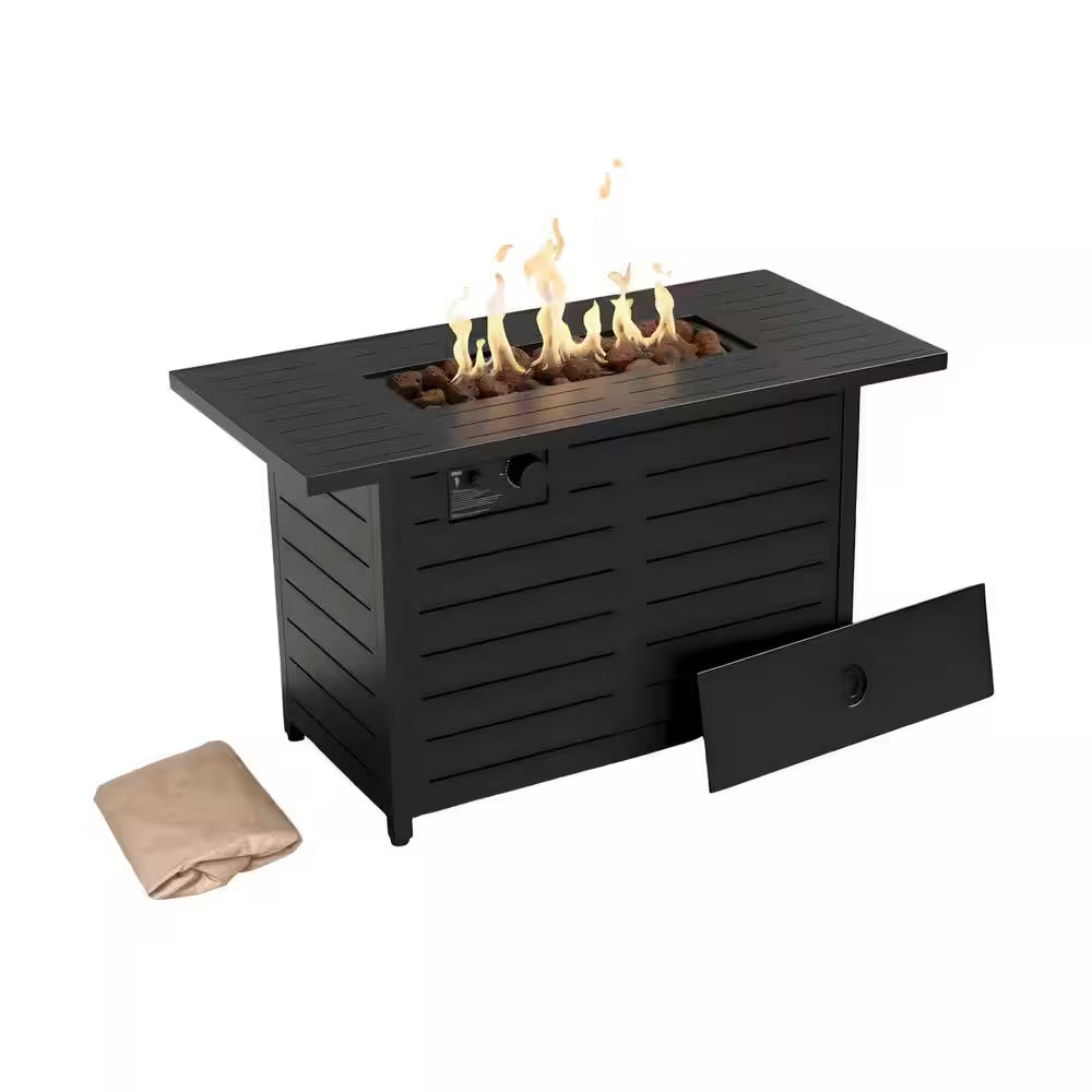Ore 42 In. Propane Gas Outdoor Patio Fire Pit Table with Powder-Coated Steel Frame in Black