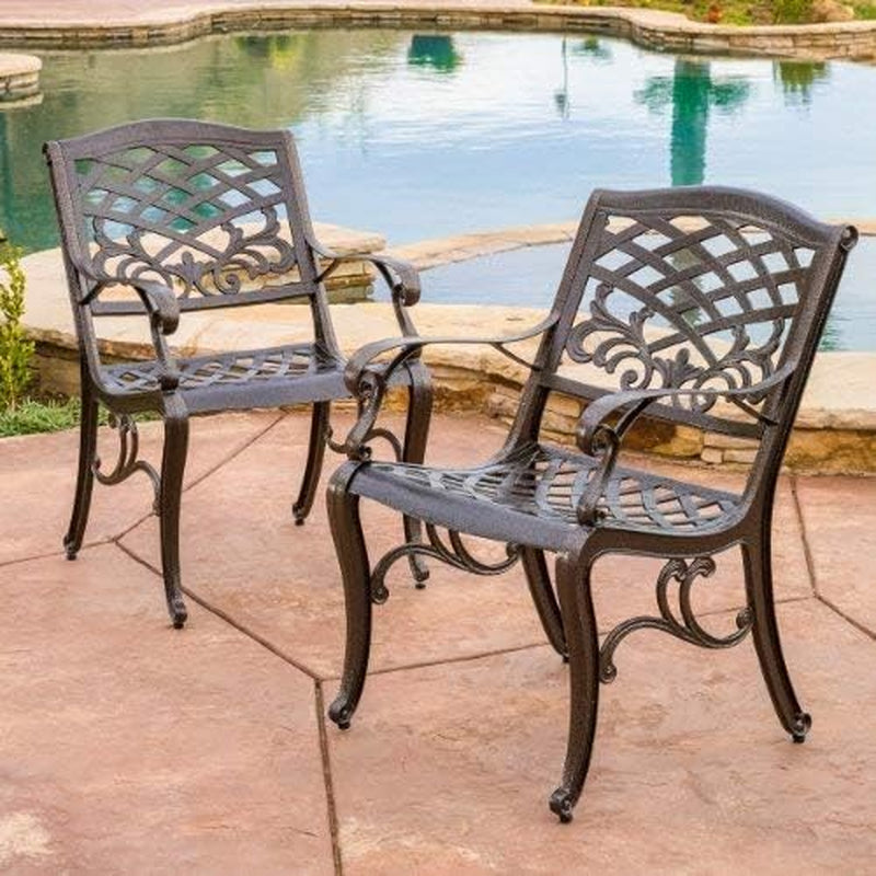 Sarasota Outdoor Cast Aluminum Outdoor Chairs, 2-Pcs Set, Hammered Bronze