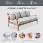 Robin Teak Wood Outdoor Sofa Bed with Oyster Thick Cushion, Weather-Resistant Patio Lounger, Seats up to 3 People, 750 Lb Weight Capacity, Removable Cushion