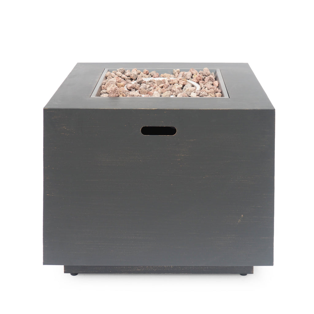 Outdoor Iron Square Propane Fire Pit - Brushed Brown
