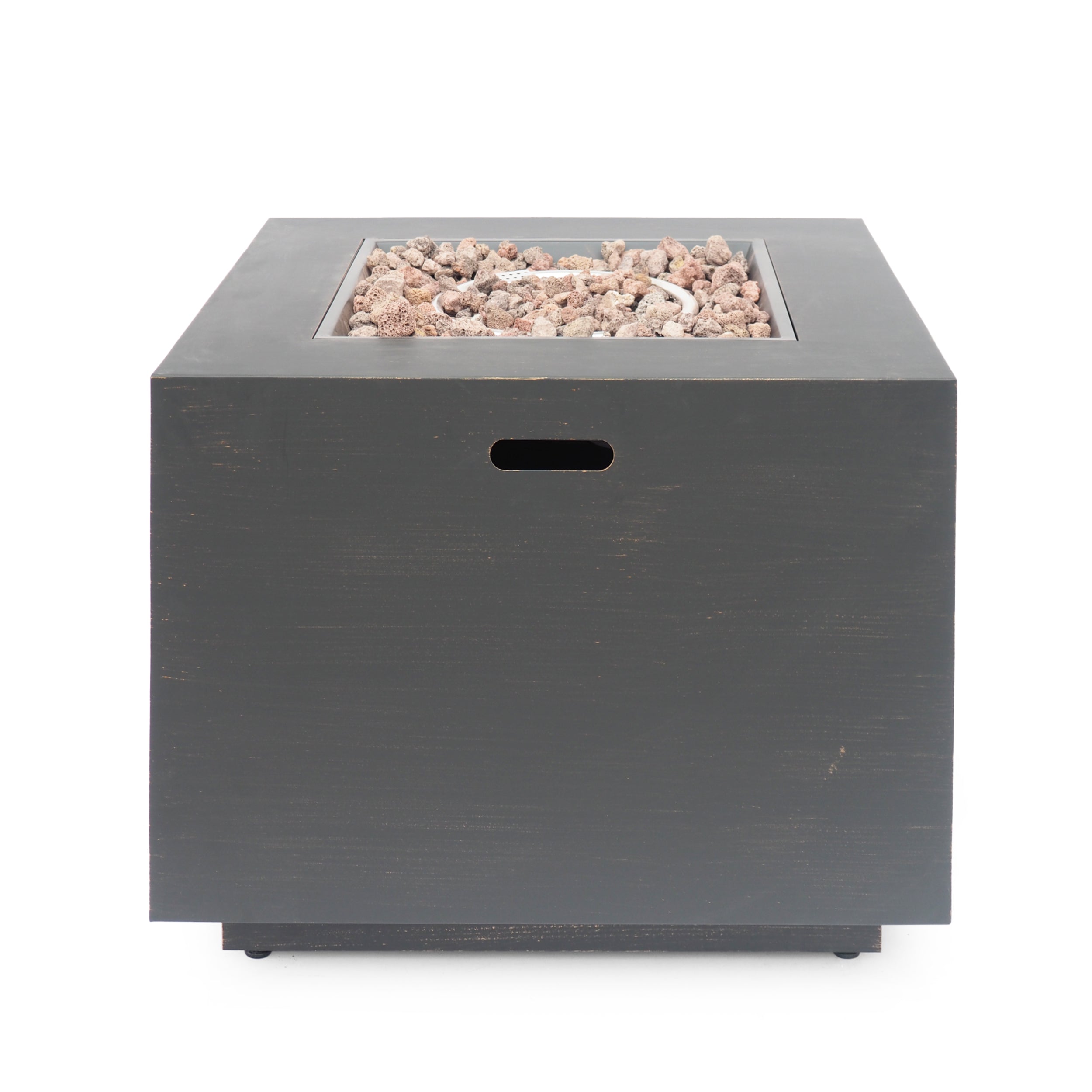 Outdoor Iron Square Propane Fire Pit - Brushed Brown