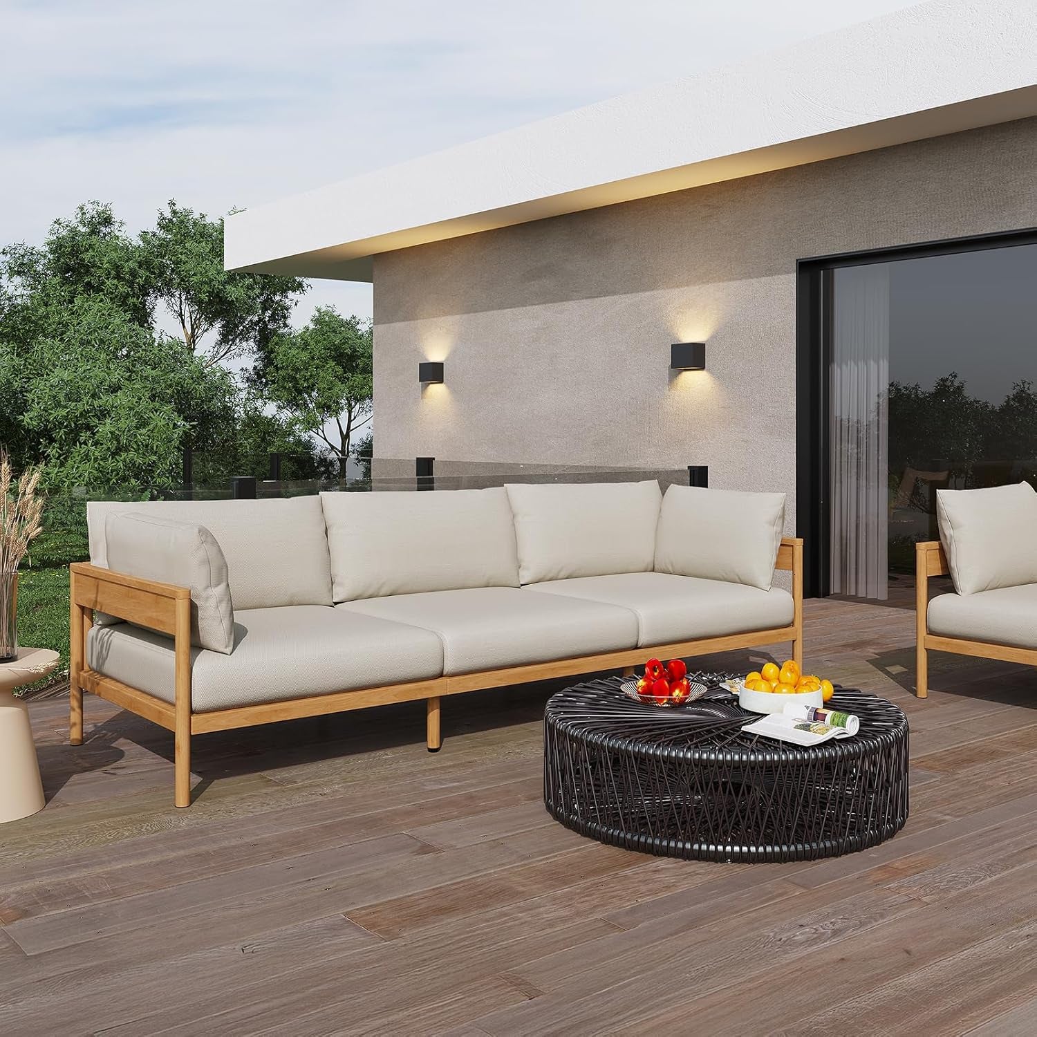 Modern Outdoor Patio Furniture Set, All-Weather Aluminium Conversation Sectional Sofa with Thick Cushions for Backyard, Garden, Porch, Couch, Beige