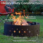 36 In. round Heavy-Duty Steel Diamond Wood Burning Fire Pit Ring