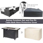 9-Pieces Patio Rattan Furniture Set Fire Pit Table Storage Grey with Cover Grey