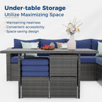 Blue 7-Piece Outdoor Patio Furniture Set With Table Chairs