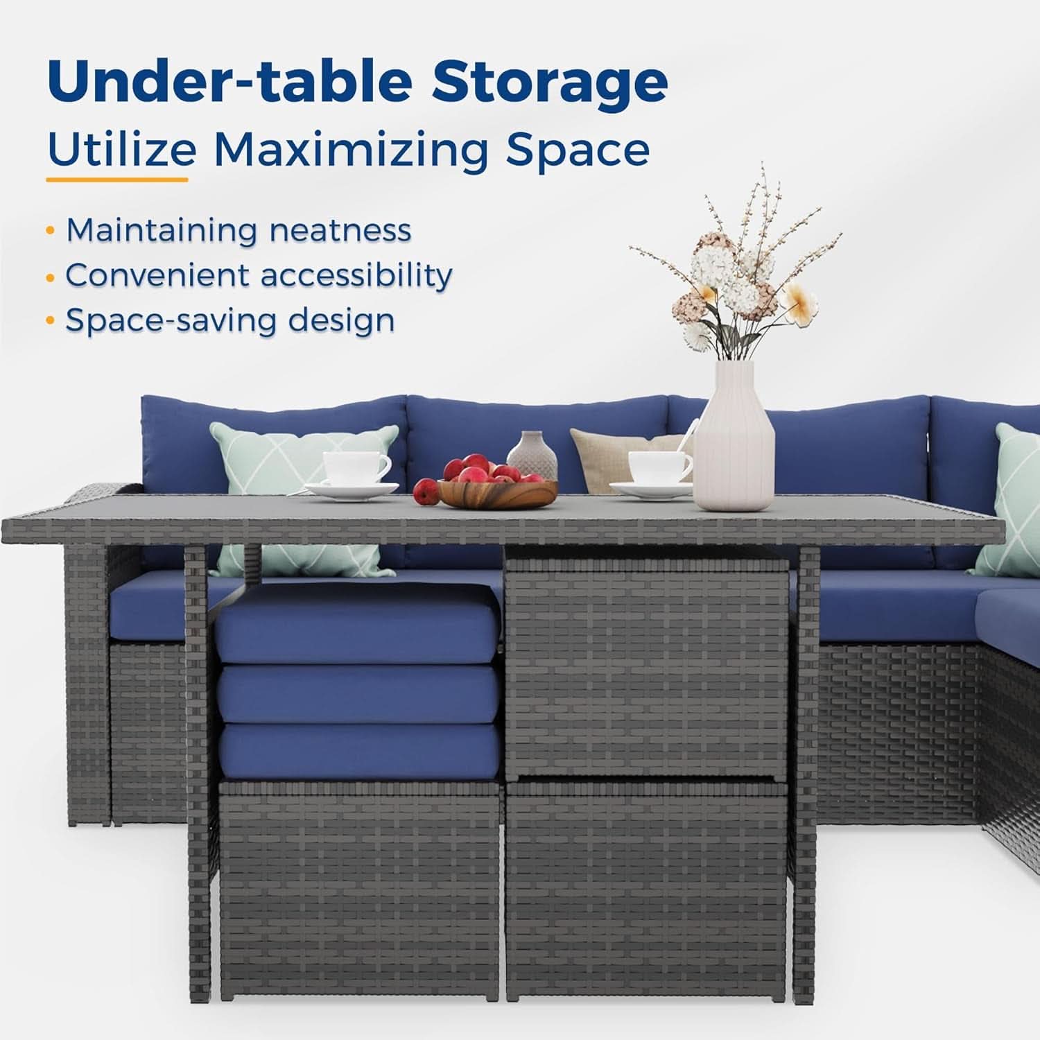 Blue 7-Piece Outdoor Patio Furniture Set With Table Chairs