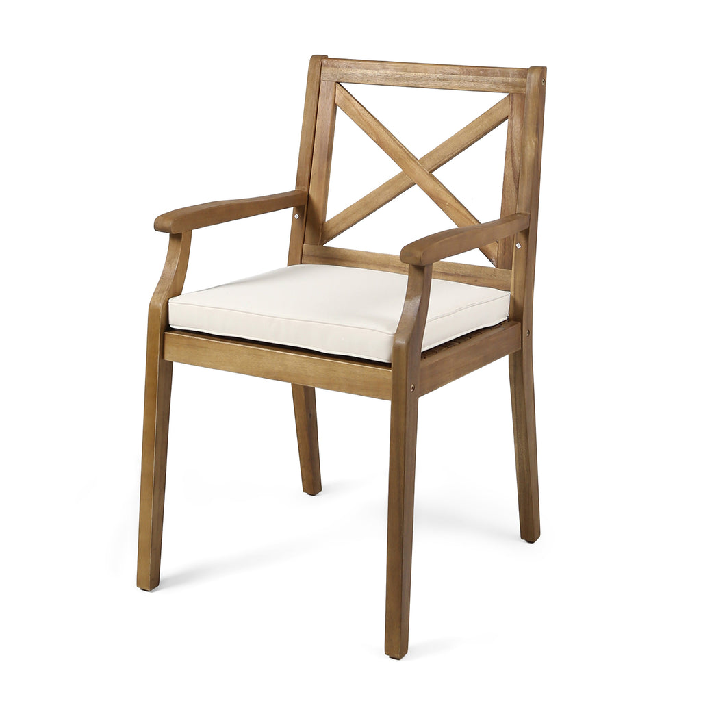 7- Piece Acacia Wood Outdoor Dining Set with Cream Cushions
