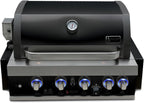 Premium 32"W X 23"D X 21"H Black Stainless Steel 4-Burner 63000 Btus Outdoor Kitchen Kitchen Island Heavy Duty Propane Built-In BBQ Gas Grill Head with Infrared Rear Burner + Rotisserie Kit