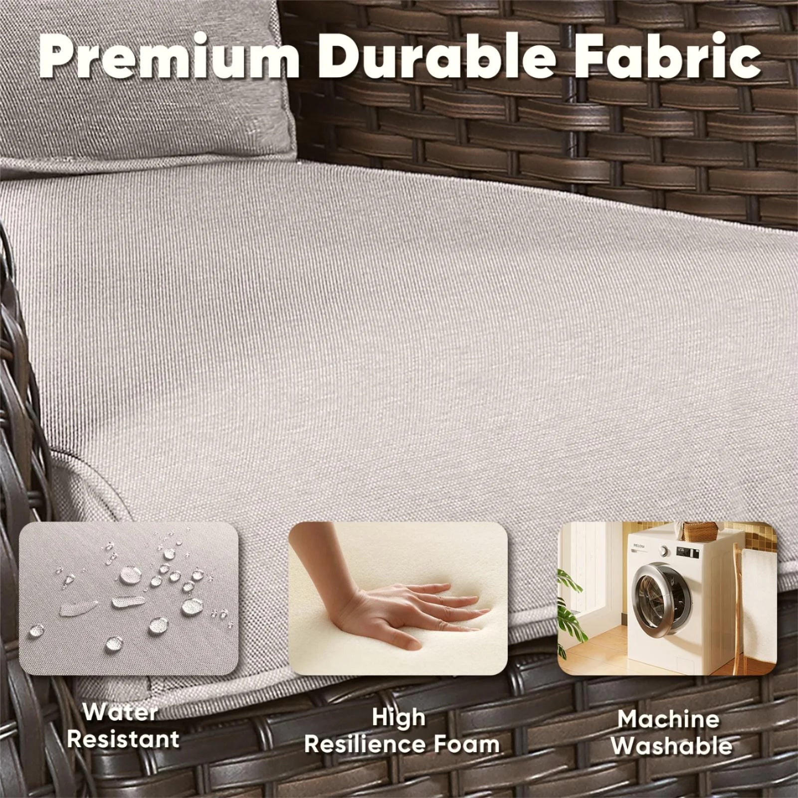 5-Piece High Back Outdoor Wicker Conversation Set with Swivel Chairs, Ottoman & 50,000 BTU Fire Pit Table - Patio Furniture Set for Deck, Porch, Poolside