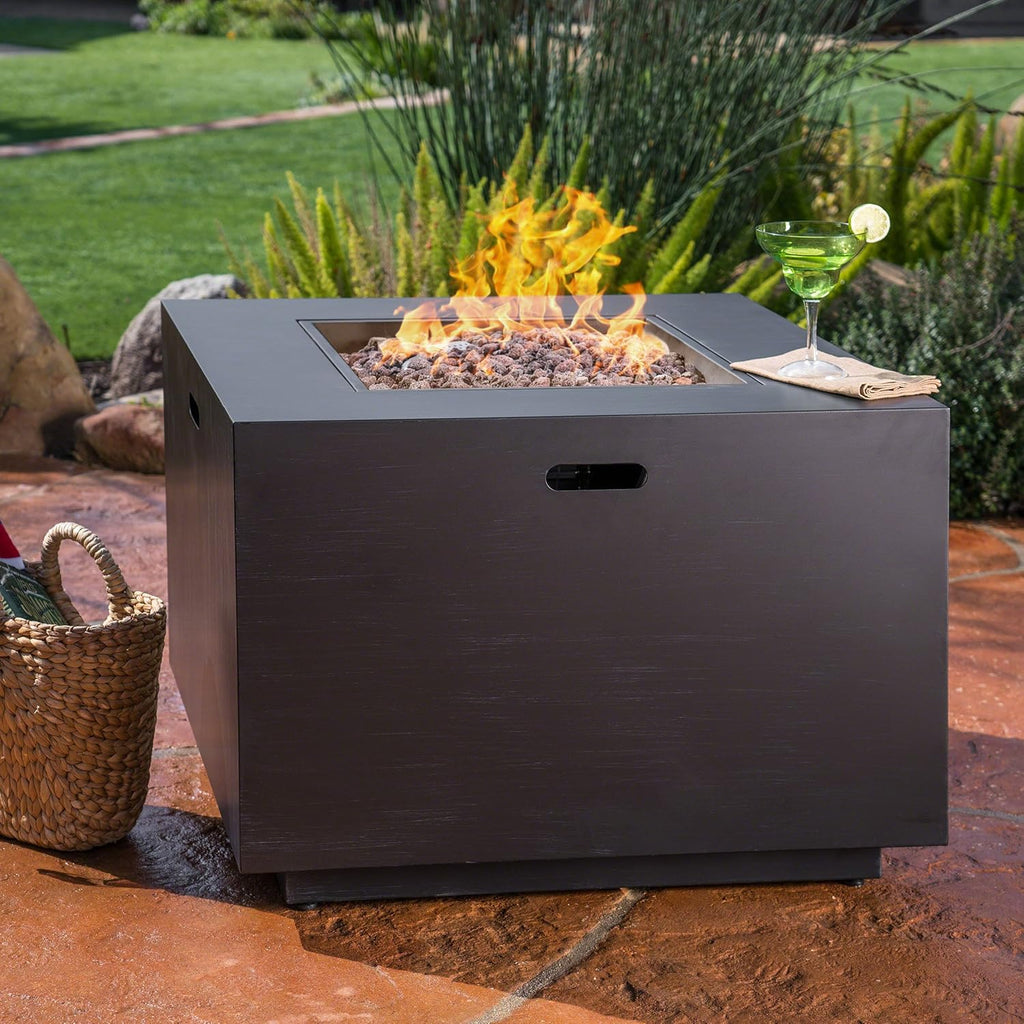 Wellington Outdoor Iron 33" Square Fire Pit - 50,000 BTU, Dark Grey