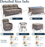 Luxury 6" Thick Cushioned 11 Pieces Patio Furniture Set with Outdoor Couch, Wicker Outdoor Conversation Set with High Back Swivel Rocker Chairs for Deck Porch Yard and Poolside - Brown+Grey