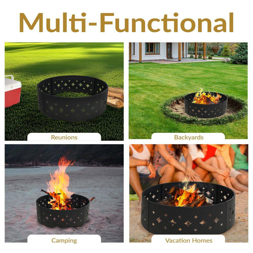 36 In. round Heavy-Duty Steel Diamond Wood Burning Fire Pit Ring