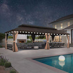 12 Ft. X 28 Ft. Bronze Patio Outdoor Gazebo for Backyard Hardtop Aluminum Frame, Hooks, Netting, Khaki Curtain,48-Lights