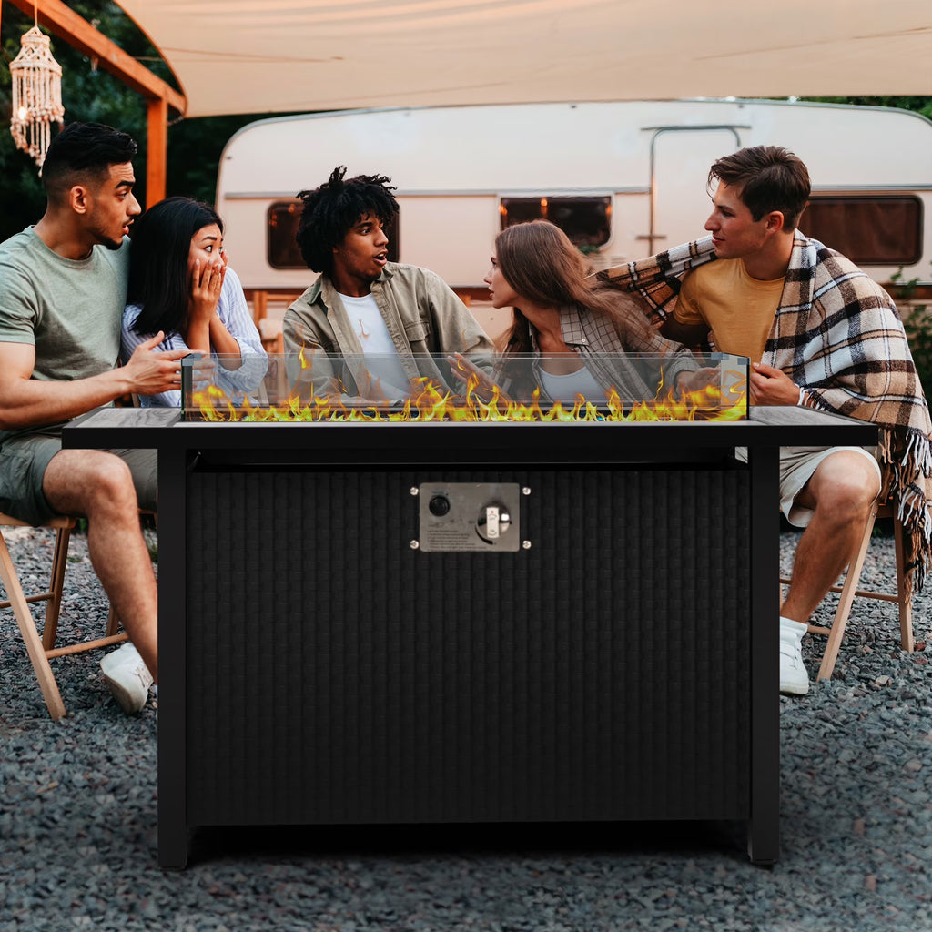 45" Propane Fire Pit Table 50,000 BTU Steel Gas Fire Pit with Removable Lid & Waterproof Cover and Tables