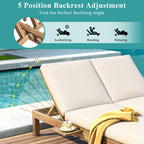 5-Position Adjustable Backrest Double Chaise Lounge Outdoor