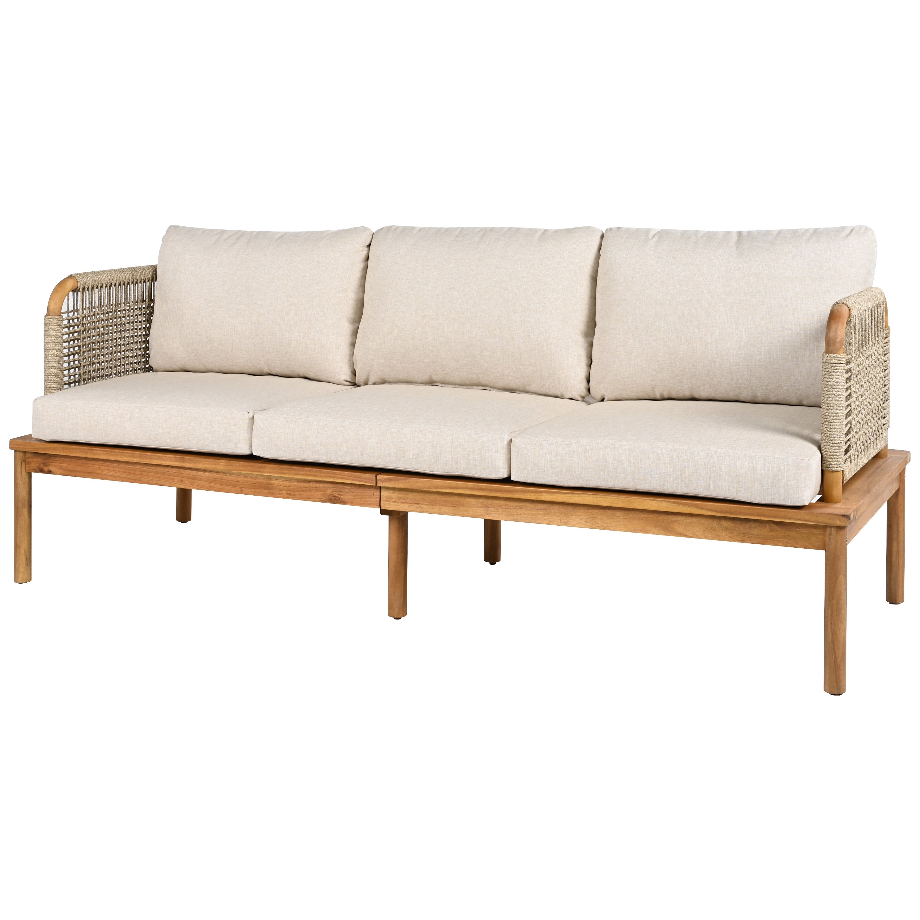 Outdoor 4-piece Acacia Wood and Rope Patio Sofa Set