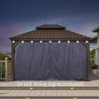 11 Ft. X 13 Ft. Bronze Patio Outdoor Gazebo Backyard Hardtop Aluminum Frame with Hooks, Netting Blue Curtain 24-Lights