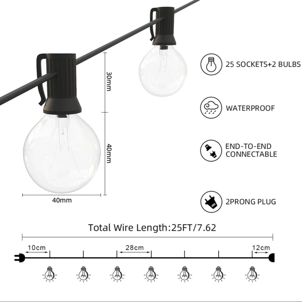 25 Ft G40 Globe Outdoor String Lights with 26 Edison Bulbs | Elevated Patio Co