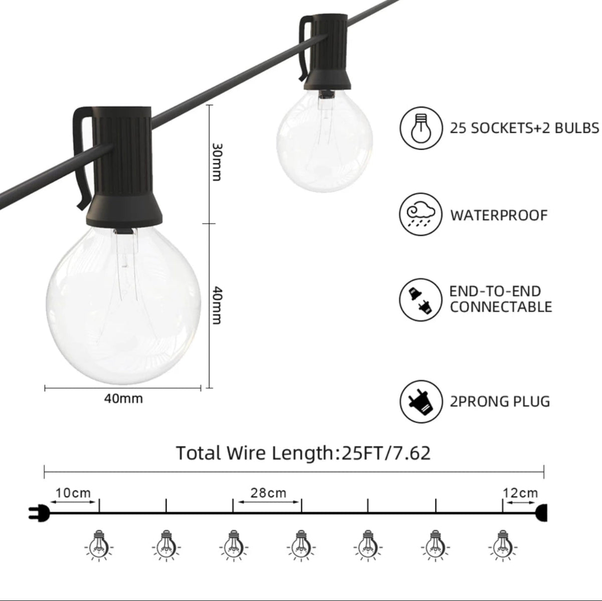 25 Ft G40 Globe Outdoor String Lights with 26 Edison Bulbs | Elevated Patio Co