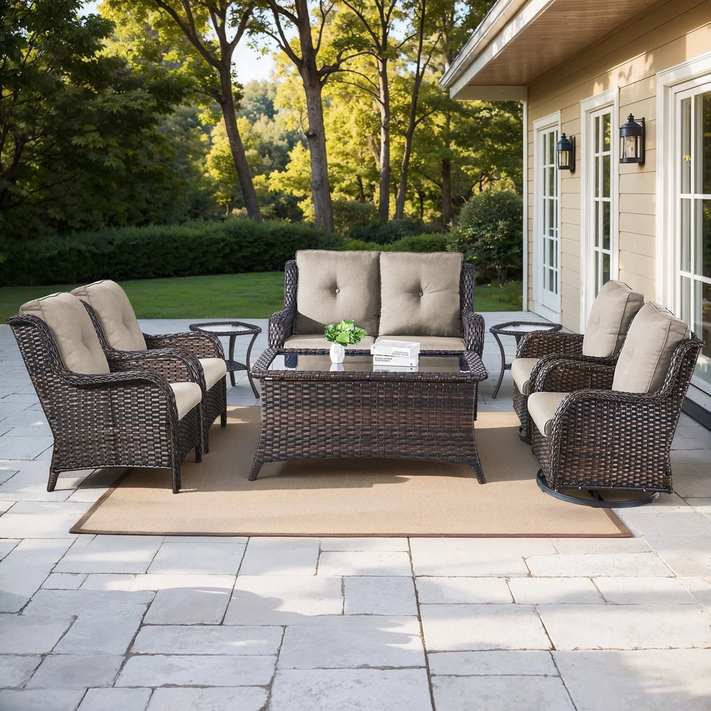 8 Pieces Patio Furniture Sets with Swivel Rocking Chairs,High-Back Rattan Patio Outdoor Conversation Set with 2-Seat Sofa & Coffee Table for Porch Deck Backyard Poolside