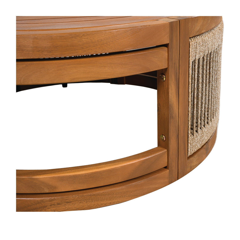 Acacia Wood Outdoor Coffee Table with Handwoven Rope Accent