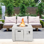 34 Inch Square Concrete Propane Fire Pit Table with Lava Rocks and Cover 50,000 BTU