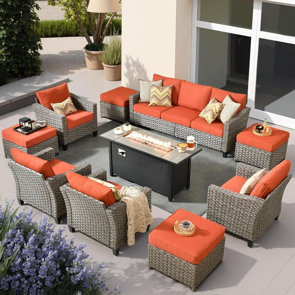 10-Piece Outdoor Patio Furniture Set with Fire Pit