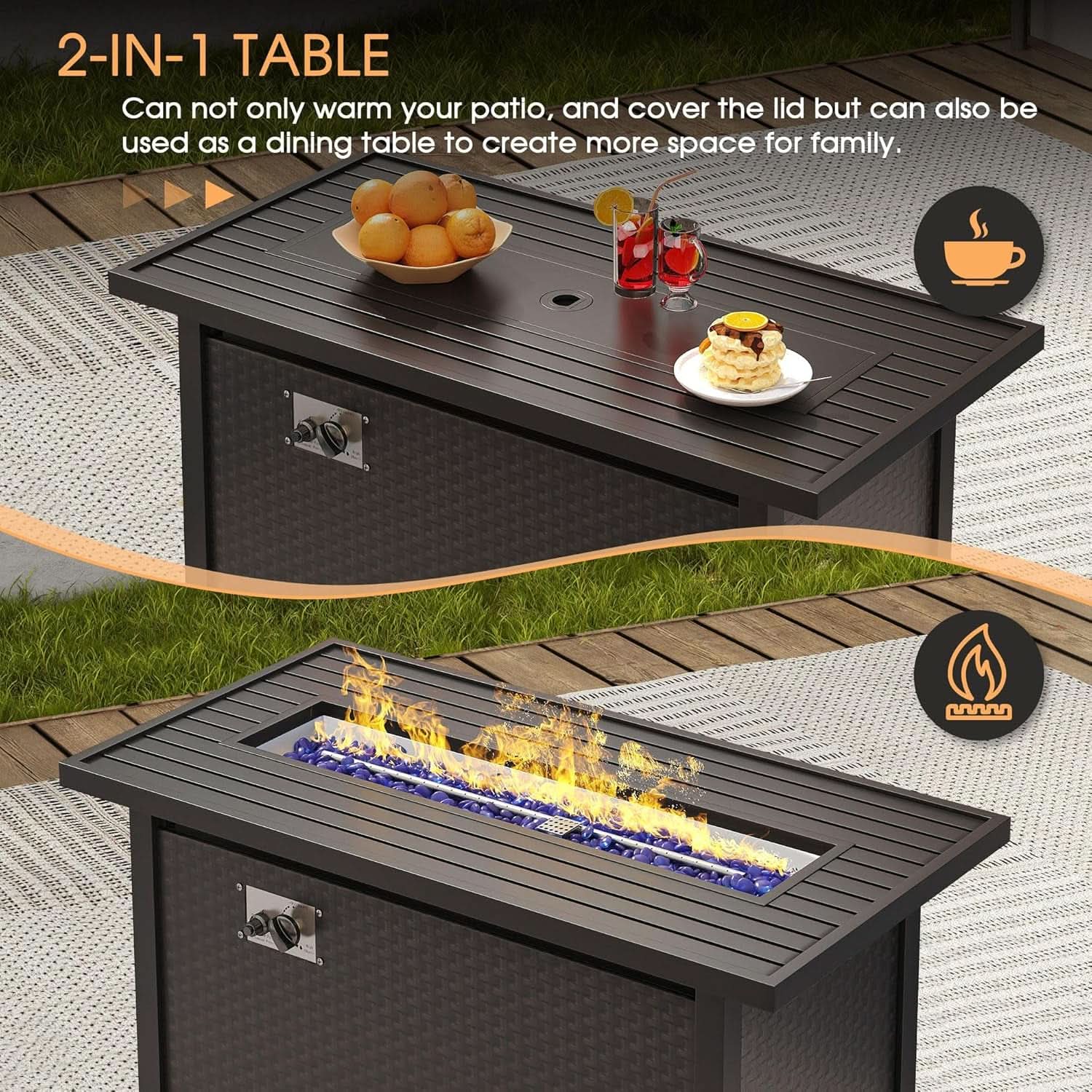 Eight-Piece Outdoor Patio Furniture Set with Firepit