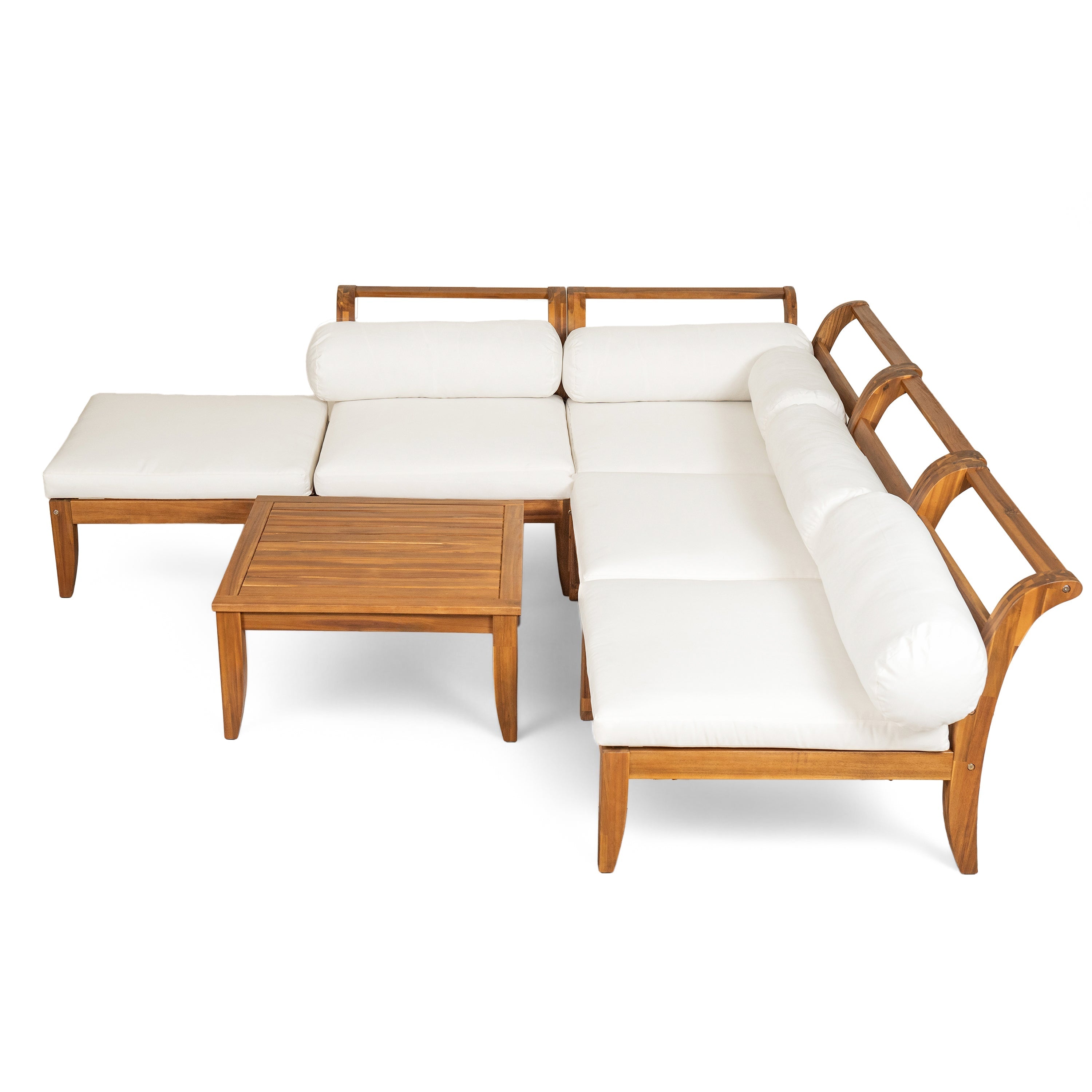 6- Piece Acacia Wood Outdoor Modular Sectional with Daybed and Tea Table