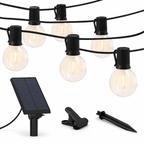 27 Ft Pro - Globe Solar LED Outdoor String Lights – Waterproof, G40 Retro Edison Filament Bulbs -Warm White