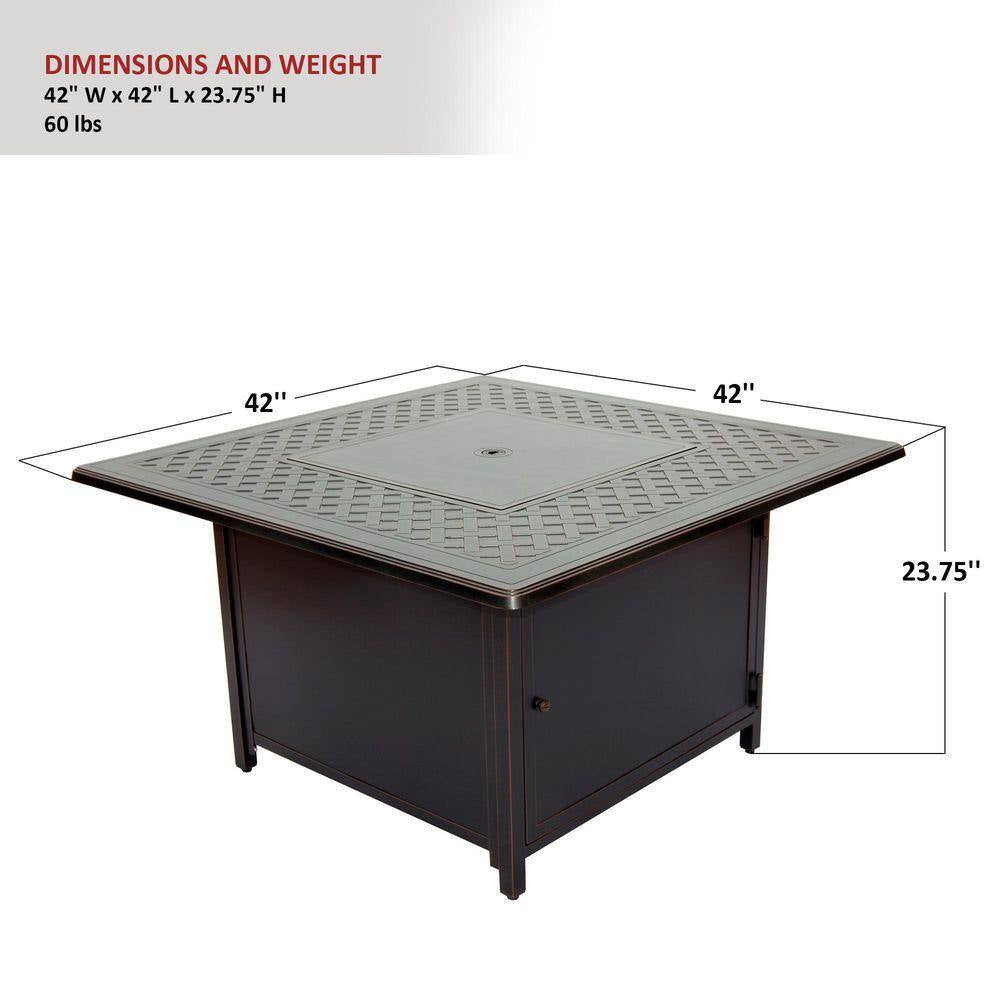 42 In. Topaz Cast Aluminum Heron Square Gas Fire Pit Chat Table with Clear Glass Fire Beads