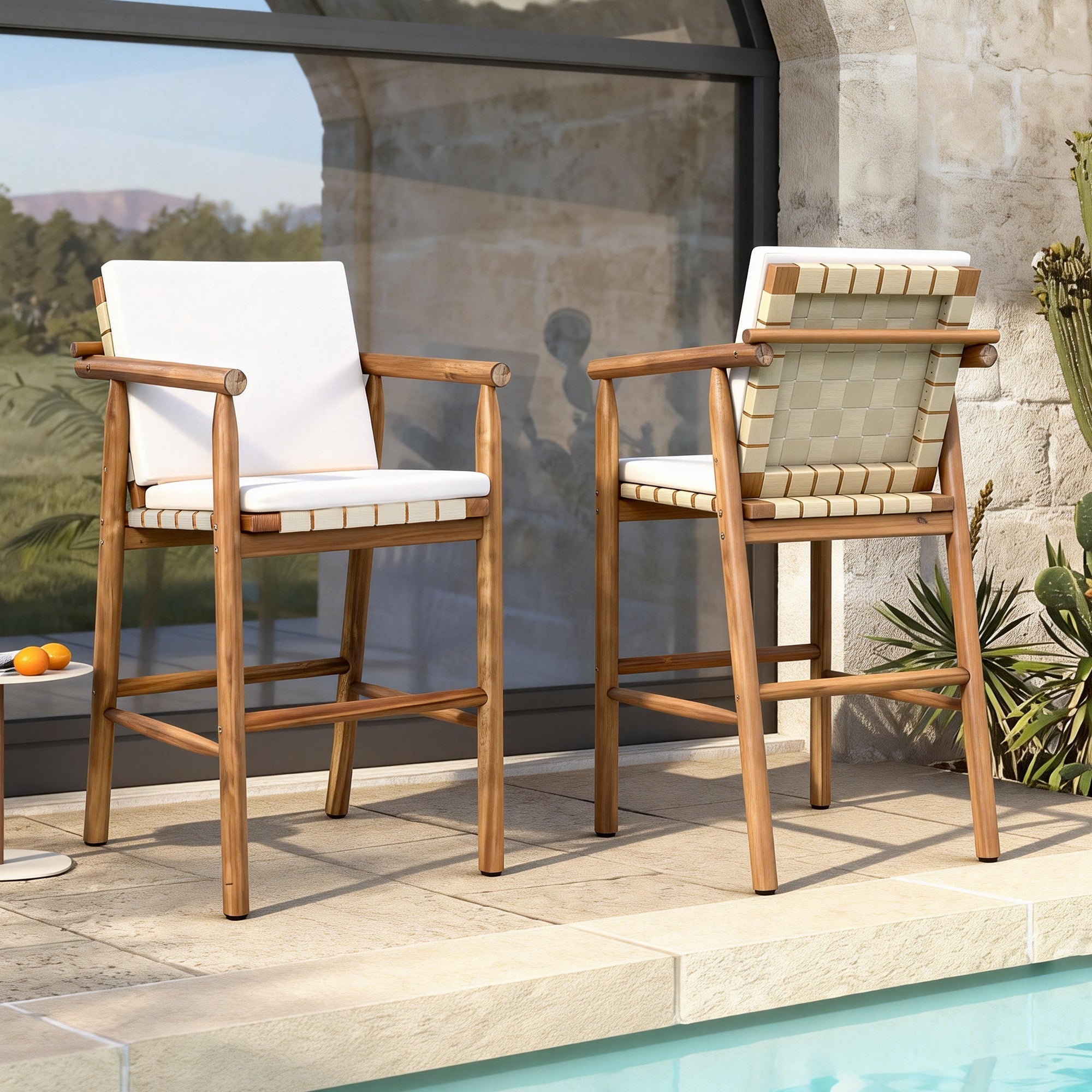Outdoor Counter Height Bar Stools Set of 2 with Cushions